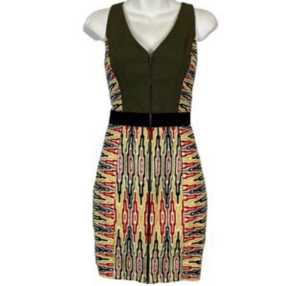 RACHEL Rachel Roy Olive and Multicolor Patterned Mini Dress